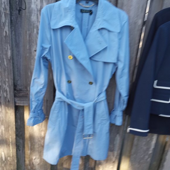 Lauren Ralph Lauren Fatyela Light Blue Polyester Trench Coat 14 - Picture 1 of 9